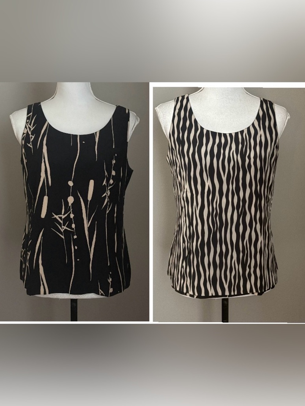 Liz Claiborne Reversible Silk Top Sleeveless Size 8 Black Tan Career Classy